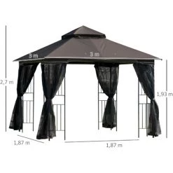 Outsunny Tonnelle Barnum Style Colonial Double Toit Toile Moustiquaires Amovibles 4 étagères D'angle Métal époxy Polyester Chocolat - Marron -Tente de réception Soldes 31653906 3