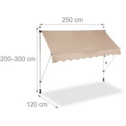 Relaxdays Auvent Rétractable 250 Cm Store Manuel Balcon Marquise Soleil Terrasse Hauteur Réglable Sans Perçage, Beige 10 Relaxdays Auvent Rétractable 250 Cm Store Manuel Balcon Marquise Soleil Terrasse Hauteur Réglable Sans Perçage, Beige -Tente de réception Soldes 31795533 4
