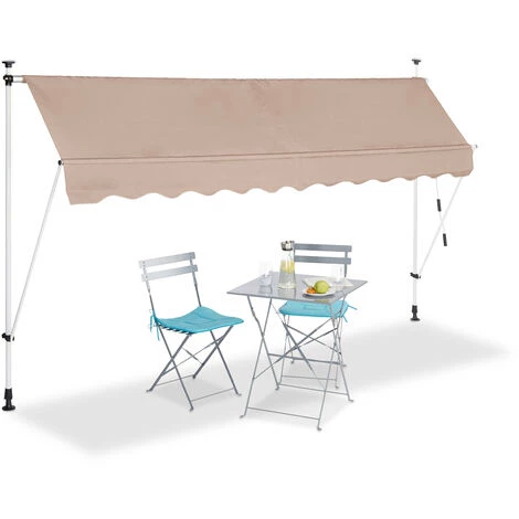 Relaxdays Auvent Rétractable 300 Cm Store Manuel Balcon Marquise Soleil Terrasse Hauteur Réglable Sans Perçage, Beige 3 Relaxdays Auvent Rétractable 300 Cm Store Manuel Balcon Marquise Soleil Terrasse Hauteur Réglable Sans Perçage, Beige