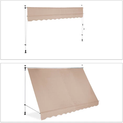 Relaxdays Auvent Rétractable 300 Cm Store Manuel Balcon Marquise Soleil Terrasse Hauteur Réglable Sans Perçage, Beige 7 Relaxdays Auvent Rétractable 300 Cm Store Manuel Balcon Marquise Soleil Terrasse Hauteur Réglable Sans Perçage, Beige - Image 5