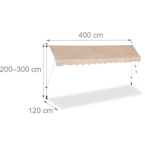 Relaxdays Auvent Rétractable 400 Cm Store Manuel Balcon Marquise Soleil Terrasse Hauteur Réglable Sans Perçage, Beige 6 Relaxdays Auvent Rétractable 400 Cm Store Manuel Balcon Marquise Soleil Terrasse Hauteur Réglable Sans Perçage, Beige – Image 4