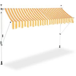 Relaxdays Auvent Rétractable Store 300 Cm Balcon Marquise Soleil Terrasse Hauteur Réglable Sans Perçage, Jaune-blanc -Tente de réception Soldes 31795566 2