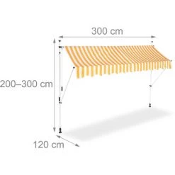 Relaxdays Auvent Rétractable Store 300 Cm Balcon Marquise Soleil Terrasse Hauteur Réglable Sans Perçage, Jaune-blanc -Tente de réception Soldes 31795566 5