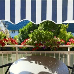 Relaxdays Auvent Rétractable 200 Cm Store Balcon Marquise Soleil Terrasse Hauteur Réglable Sans Perçage, Bleu-blanc -Tente de réception Soldes 31795586 3