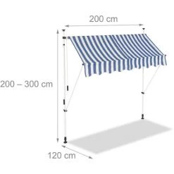 Relaxdays Auvent Rétractable 200 Cm Store Balcon Marquise Soleil Terrasse Hauteur Réglable Sans Perçage, Bleu-blanc -Tente de réception Soldes 31795586 4