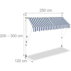 Relaxdays Auvent Rétractable 250 Cm Store Balcon Marquise Soleil Terrasse Hauteur Réglable Sans Perçage, Bleu-blanc -Tente de réception Soldes 31795591 4