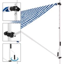 Store Banne Terrasse Auvent à Pince Rétractable 250x120 Cm Bleu Blanc ML-Design 9 Store Banne Terrasse Auvent à Pince Rétractable 250x120 Cm Bleu Blanc ML-Design -Tente de réception Soldes 32022099 3