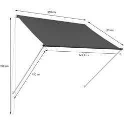 Auvent De Fenêtre Store Abri De Soleil Balcon Anthracite 3,5 X 1,2 M ML-Design -Tente de réception Soldes 32040591 5