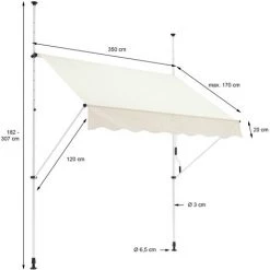 Store Banne Terrasse Patio Auvent à Pince Rétractable 350x120 Cm Beige ML-Design 11 Store Banne Terrasse Patio Auvent à Pince Rétractable 350x120 Cm Beige ML-Design -Tente de réception Soldes 32040666 5