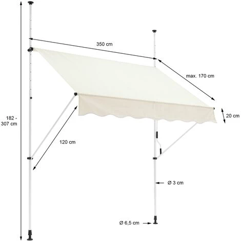 Store Banne Terrasse Patio Auvent à Pince Rétractable 350x120 Cm Beige ML-Design 7 Store Banne Terrasse Patio Auvent à Pince Rétractable 350x120 Cm Beige ML-Design – Image 5