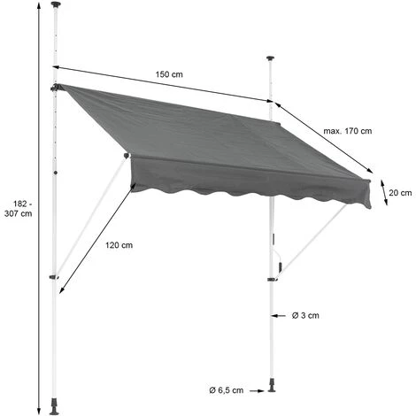 Store Banne Terrasse Balcon Auvent Rétractable Réglable 150x120cm Gris ML-Design 7 Store Banne Terrasse Balcon Auvent Rétractable Réglable 150x120cm Gris ML-Design - Image 5