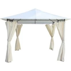 Tonnelle De Jardin Gazebo Tente Pour Extérieur Acier Chillvert Milos 295x295x250 Cm Rideaux Beige