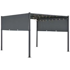 Pergola Fortaleza LED Solaire Acier Polyester 400 X 300 Cm Gris Foncé [en.casa] -Tente de réception Soldes 32381223 2