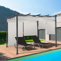 IDMARKET Pergola édition Spéciale Toit Rétractable 3x4 M Et 4 Stores écrue - Ecru
