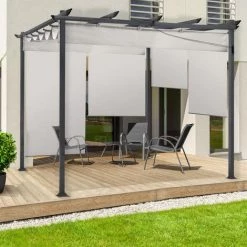 IDMARKET Pergola édition Spéciale Toit Rétractable 3x4 M Et 4 Stores écrue - Ecru -Tente de réception Soldes 32614163 3