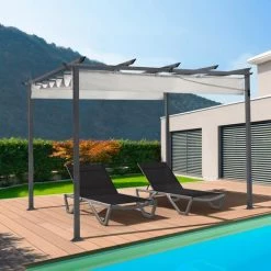 IDMARKET Pergola édition Spéciale Toit Rétractable 3x4 M Et 4 Stores écrue - Ecru -Tente de réception Soldes 32614163 5