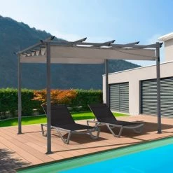 IDMARKET Pergola édition Spéciale Toit Rétractable 3x4 M Et 4 Stores Taupe -Tente de réception Soldes 32614169 5