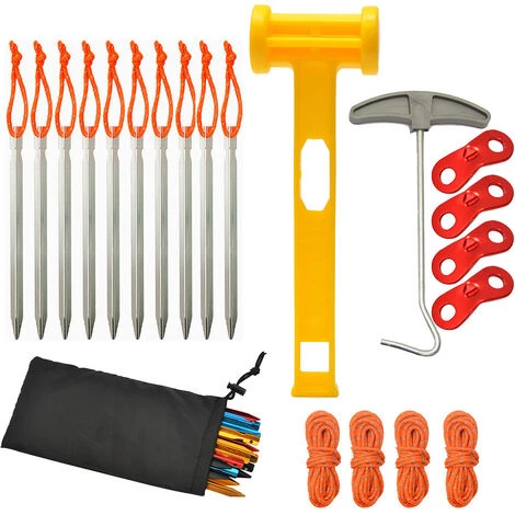 BETTERLIFE Lot De 10 Clous De Sol Pour Tente, Avec Corde Coupe-Vent, Extracteur De Clous, Marteau En Plastique, Boucle à Double œil, Pour La Tente De Camping En Plein Air, Les Auvents, La Randonnée.(Argent) 3 BETTERLIFE Lot De 10 Clous De Sol Pour Tente, Avec Corde Coupe-Vent, Extracteur De Clous, Marteau En Plastique, Boucle à Double œil, Pour La Tente De Camping En Plein Air, Les Auvents, La Randonnée.(Argent)