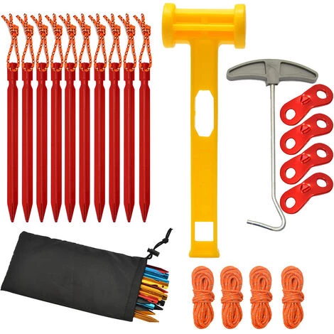 BETTERLIFE Lot De 10 Clous De Sol Pour Tente, Avec Corde Coupe-Vent, Extracteur De Clous, Marteau En Plastique, Boucle à Double œil, Pour La Tente De Camping En Plein Air, Les Auvents, La Randonnée.(rouge) 3 BETTERLIFE Lot De 10 Clous De Sol Pour Tente, Avec Corde Coupe-Vent, Extracteur De Clous, Marteau En Plastique, Boucle à Double œil, Pour La Tente De Camping En Plein Air, Les Auvents, La Randonnée.(rouge)