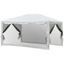 MH Tonnelle Tente De Réception Avec Moustiquaires Party Blanc