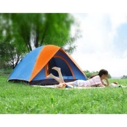 ILoveMilan Tente De Camping Ultra-Légère Pour 2-3 Personnes Facile à Installer Avec Sac De Transport Respirant & Imperméable & Anti-Insectes & Ventilée Tentes Pour Pique-Nique, Randonnée, Camping, Bleu Orange -Tente de réception Soldes 33543078 4