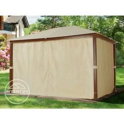 INTENT24.FR Tonnelle De Jardin 3x4 M Design En Optique Bois Toit En Polyester D'env. 220g/m², 4 Parois Latérales Champagne - Champagne -Tente de réception Soldes 33566717 3