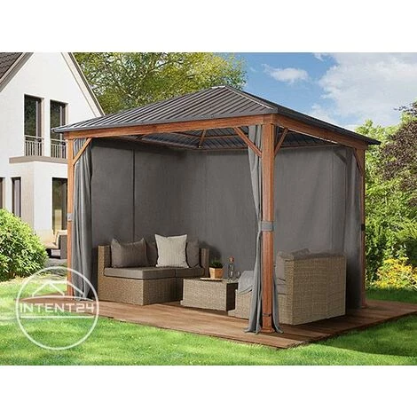 INTENT24.FR Tonnelle De Jardin 3x3 M Design En Optique Bois Toit En Acier 4 Parois Latérales, Gris - Gris 4 INTENT24.FR Tonnelle De Jardin 3x3 M Design En Optique Bois Toit En Acier 4 Parois Latérales, Gris - Gris – Image 2