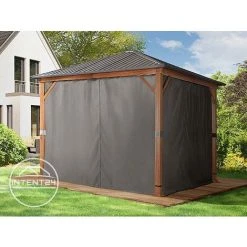 INTENT24.FR Tonnelle De Jardin 3x3 M Design En Optique Bois Toit En Acier 4 Parois Latérales, Gris - Gris 9 INTENT24.FR Tonnelle De Jardin 3x3 M Design En Optique Bois Toit En Acier 4 Parois Latérales, Gris - Gris -Tente de réception Soldes 33758976 3