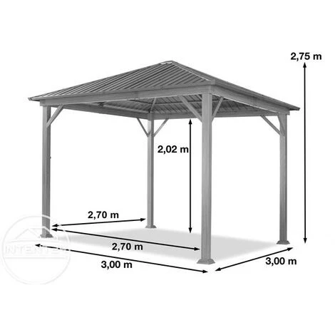 INTENT24.FR Tonnelle De Jardin 3x3 M Design En Optique Bois Toit En Acier 4 Parois Latérales, Gris - Gris 7 INTENT24.FR Tonnelle De Jardin 3x3 M Design En Optique Bois Toit En Acier 4 Parois Latérales, Gris - Gris – Image 5