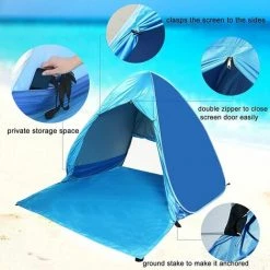 LangRay Pop Up Beach Shell Tente De Plage De Plage Tente De Plage Portable, Protection UV 50 For13person Famille Portable Beach Tente En Bleu -Tente de réception Soldes 33927617 4