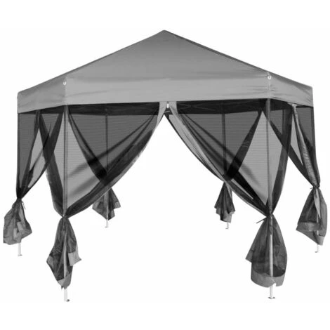Chapiteau Hexagonal Avec 6 Parois Latérales 3,6x3,1 M Gris VidaXL 5 Chapiteau Hexagonal Avec 6 Parois Latérales 3,6x3,1 M Gris VidaXL - Image 3