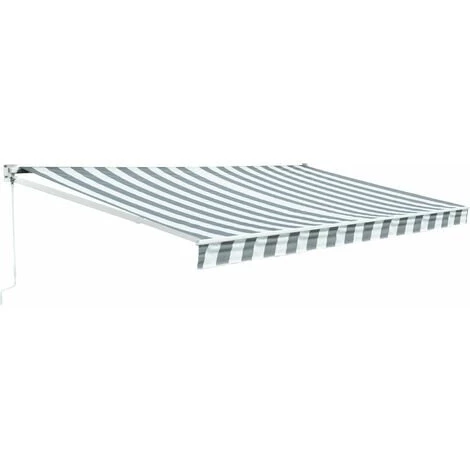 HAPPY GARDEN Store Banne SAULE 3,95 × 3m - Toile Rayée Blanche/grise Et Structure Blanche - Blanc 3 HAPPY GARDEN Store Banne SAULE 3,95 × 3m - Toile Rayée Blanche/grise Et Structure Blanche - Blanc