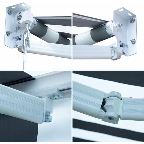 HAPPY GARDEN Store Banne SAULE 3,95 × 3m - Toile Rayée Blanche/grise Et Structure Blanche - Blanc 5 HAPPY GARDEN Store Banne SAULE 3,95 × 3m - Toile Rayée Blanche/grise Et Structure Blanche - Blanc - Image 3