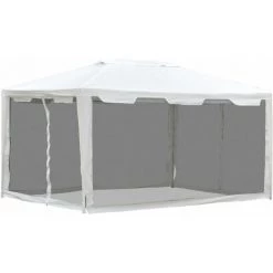 Outsunny Tonnelle Barnum Style Colonial Dim. 4L X 3l X 2,55H M 4 Moustiquaires Blanc Et Noir - Blanc