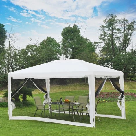 Outsunny Tonnelle Barnum Style Colonial Dim. 4L X 3l X 2,55H M 4 Moustiquaires Blanc Et Noir - Blanc 4 Outsunny Tonnelle Barnum Style Colonial Dim. 4L X 3l X 2,55H M 4 Moustiquaires Blanc Et Noir - Blanc – Image 2