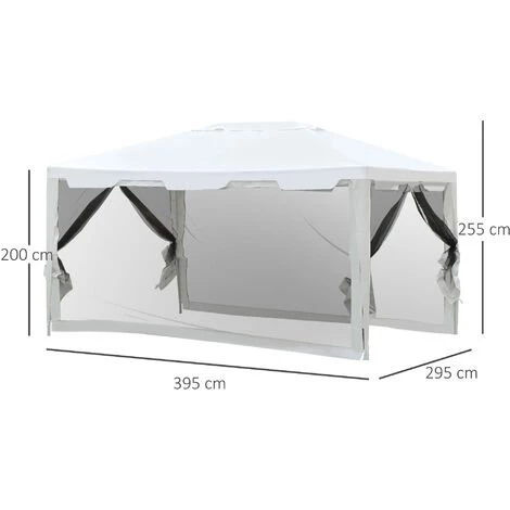 Outsunny Tonnelle Barnum Style Colonial Dim. 4L X 3l X 2,55H M 4 Moustiquaires Blanc Et Noir - Blanc 5 Outsunny Tonnelle Barnum Style Colonial Dim. 4L X 3l X 2,55H M 4 Moustiquaires Blanc Et Noir - Blanc – Image 3