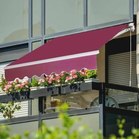GOPLUS Store Banne Auvent Manuel Rétractable Avec Manivelle En Aluminium Et Polyester, Imperméable, Résistant Aux UV, Pour Terrasse, Bistro, Balcon, Imperméable,300X250CM (Bordeaux) 4 GOPLUS Store Banne Auvent Manuel Rétractable Avec Manivelle En Aluminium Et Polyester, Imperméable, Résistant Aux UV, Pour Terrasse, Bistro, Balcon, Imperméable,300X250CM (Bordeaux) - Image 2