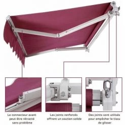 GOPLUS Store Banne Auvent Manuel Rétractable Avec Manivelle En Aluminium Et Polyester, Imperméable, Résistant Aux UV, Pour Terrasse, Bistro, Balcon, Imperméable,300X250CM (Bordeaux) 9 GOPLUS Store Banne Auvent Manuel Rétractable Avec Manivelle En Aluminium Et Polyester, Imperméable, Résistant Aux UV, Pour Terrasse, Bistro, Balcon, Imperméable,300X250CM (Bordeaux) -Tente de réception Soldes 34761224 3
