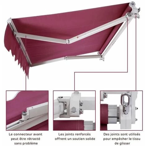 GOPLUS Store Banne Auvent Manuel Rétractable Avec Manivelle En Aluminium Et Polyester, Imperméable, Résistant Aux UV, Pour Terrasse, Bistro, Balcon, Imperméable,300X250CM (Bordeaux) 5 GOPLUS Store Banne Auvent Manuel Rétractable Avec Manivelle En Aluminium Et Polyester, Imperméable, Résistant Aux UV, Pour Terrasse, Bistro, Balcon, Imperméable,300X250CM (Bordeaux) - Image 3