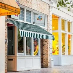 GOPLUS Store Banne Auvent3x2.5M Manuel Rétractable Imperméable Et Résistant Aux UV Avec Manivelle,pour Terrasse,Bistro,Vert Et Blanc -Tente de réception Soldes 34761718 2