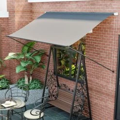 FIXKIT Store Banne Manuel,Auvent Balcon Résistant Aux UV Et Aux Intempéries,Auvent Rétractable Manuel,Hauteur Et Inclinaison Réglable,Protection Solaire Et Pluie,pour Jardin Rerrasse,300x120cm,Gris -Tente de réception Soldes 35090745 4