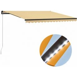 ASUPERMALL Auvent Manuel Retractable Avec LED 400x300 Cm Jaune Et Blanc