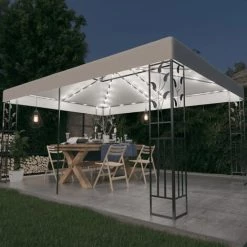 VidaXL Tonnelle Avec Double Toit Et Lumières LED 3x4 M Blanc - Blanc