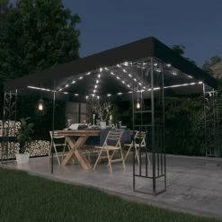 VidaXL Tonnelle Avec Double Toit Et Lumières LED 3x4 M Anthracite - Anthracite