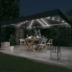 VidaXL Tonnelle Avec Guirlande Lumineuse à LED 3x4 M Anthracite Tissu - Anthracite