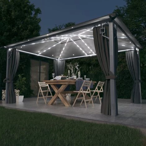 VidaXL Tonnelle Avec Rideau Et Lumières LED 4x3 M Anthracite Aluminium - Anthracite 3 VidaXL Tonnelle Avec Rideau Et Lumières LED 4x3 M Anthracite Aluminium - Anthracite