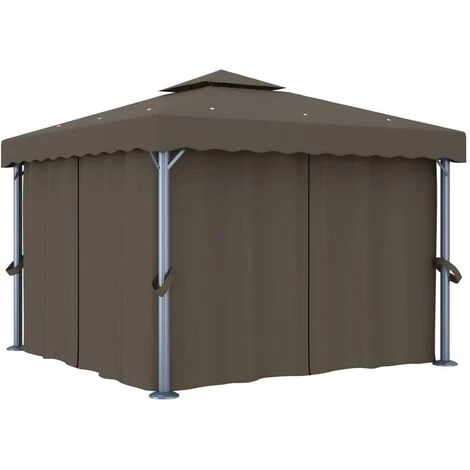 VidaXL Tonnelle Avec Rideau Et Guirlande Lumineuse à LED 3x3 M Taupe - Taupe 4 VidaXL Tonnelle Avec Rideau Et Guirlande Lumineuse à LED 3x3 M Taupe - Taupe - Image 3