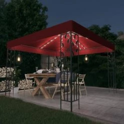 VidaXL Tonnelle Avec Guirlande Lumineuse à LED 3x3 M Bordeaux - Rouge