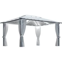 VidaXL Tonnelle Avec Rideau Et Lumières LED 4x3 M Crème Aluminium - Crème -Tente de réception Soldes 35848027 2