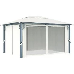 VidaXL Tonnelle Avec Rideau Et Lumières LED 4x3 M Crème Aluminium - Crème -Tente de réception Soldes 35848027 5